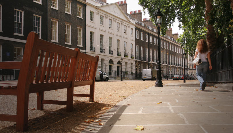 Bloomsbury London bench in historic square