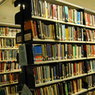 library interior shelves of books