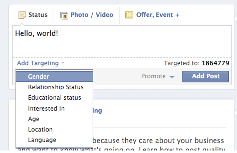 Facebook demographic status targeting