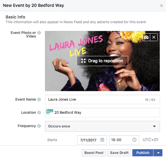 Adding an event to Facebook